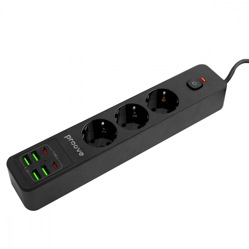 Сетевой фильтр Proove Power Strip P-03 (3 розетки + 4 USB + 2 Type-C) 2М - фото 4