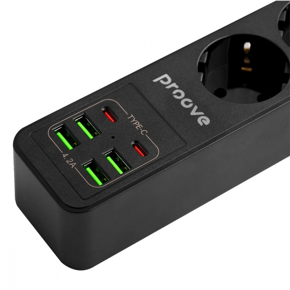 Сетевой фильтр Proove Power Strip P-03 (3 розетки + 4 USB + 2 Type-C) 2М - фото 5