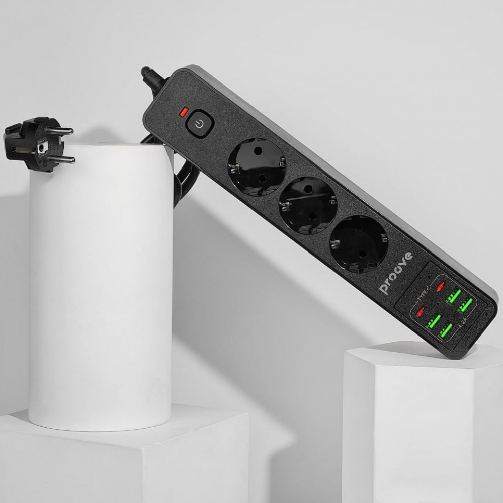 Мережевий фільтр Proove Power Strip P-03 (3 розетки + 4 USB + 2 Type-C) 2М — Придбати в Україні - фото 6