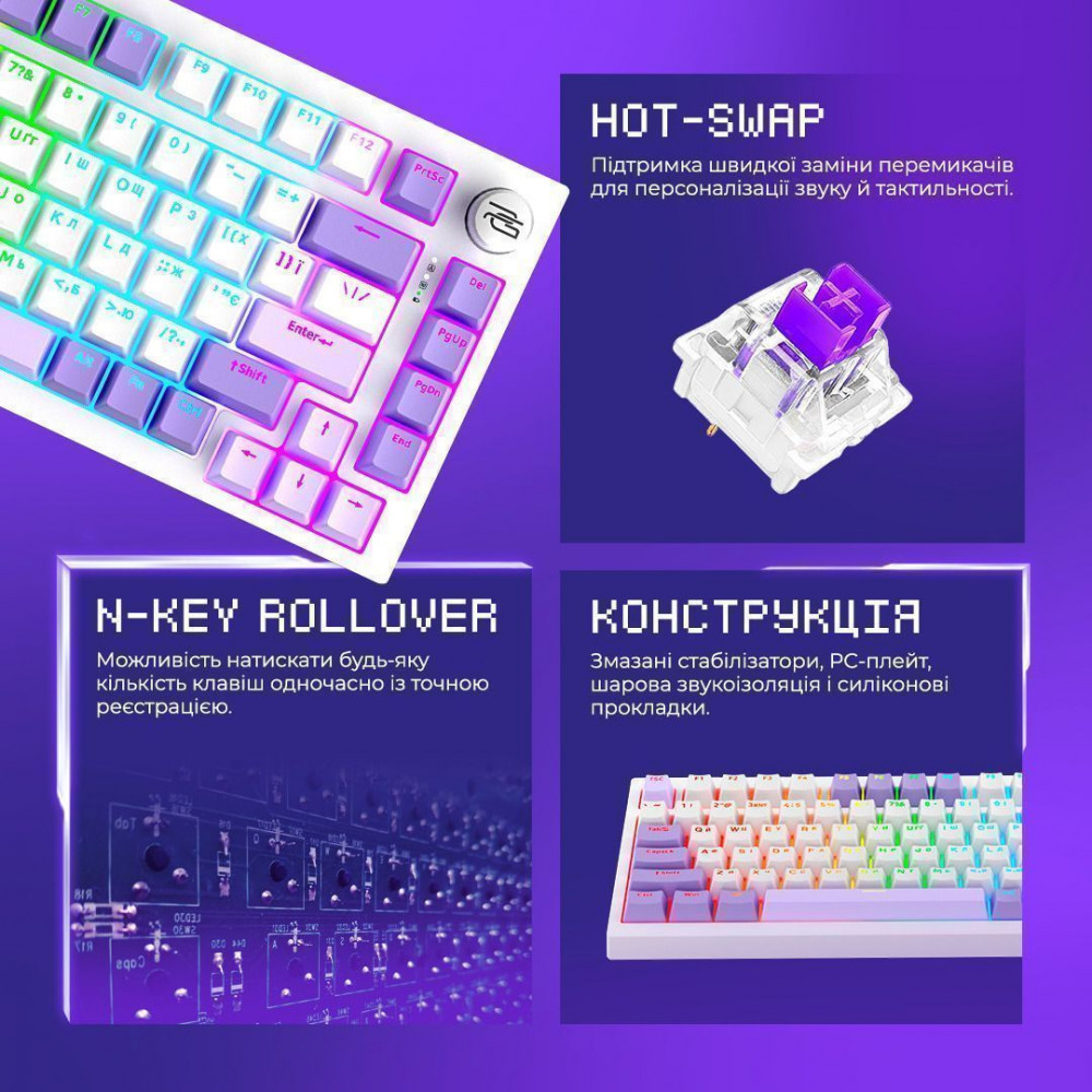 Бездротова клавіатура Proove Gaming Coupe (Ukraine Layout) black/purple (WKCP00022416) Чорний/фіолетовий на малюнкі №13