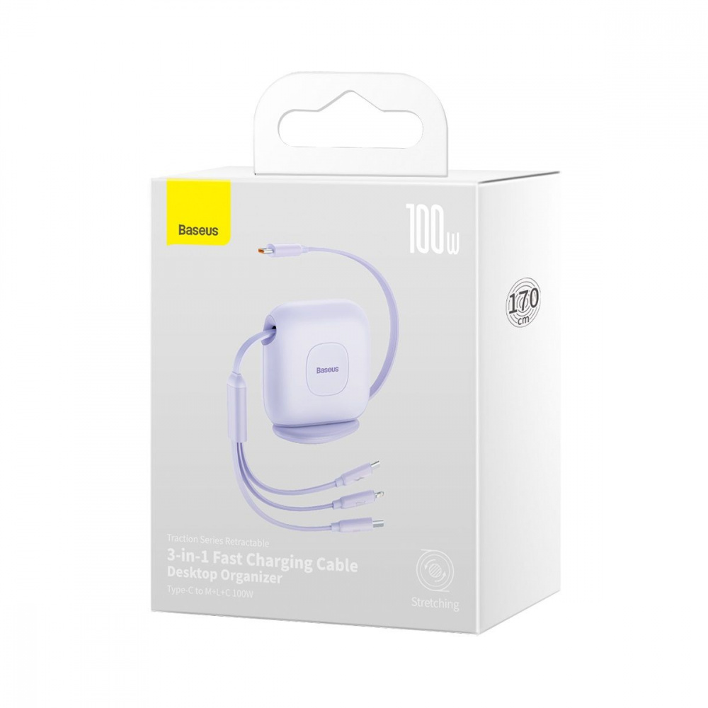 Кабель Baseus Traction Series Retractable 3-in-1 Fast Charging Type-C (Micro USB+Lightning+Type-C) 100W (1.7m) — Придбати в Україні