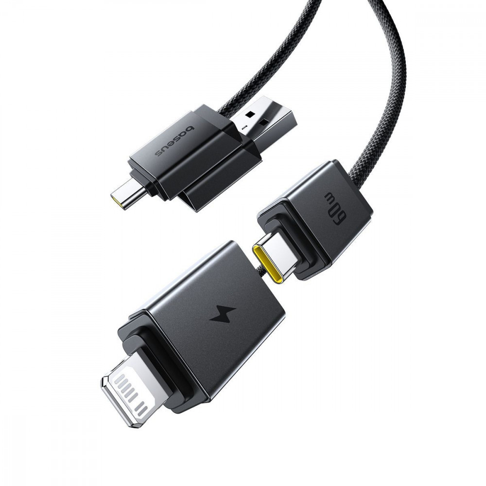 Кабель Baseus Versatile Two-for-Two Fast Charging Cable USB+Type-C to Type-C+Lightning 60W 2m black на малюнкі №6