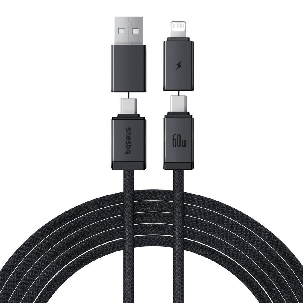 Кабель Baseus Versatile Two-for-Two Fast Charging Cable USB+Type-C to Type-C+Lightning 60W 2m black на малюнкі №1
