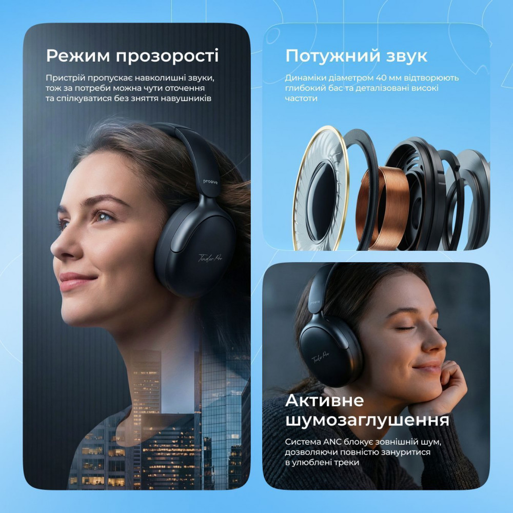 Бездротові навушники Proove Tender Pro with ANC (APP) white (HPTP0001AP02) Білий на малюнкі №8