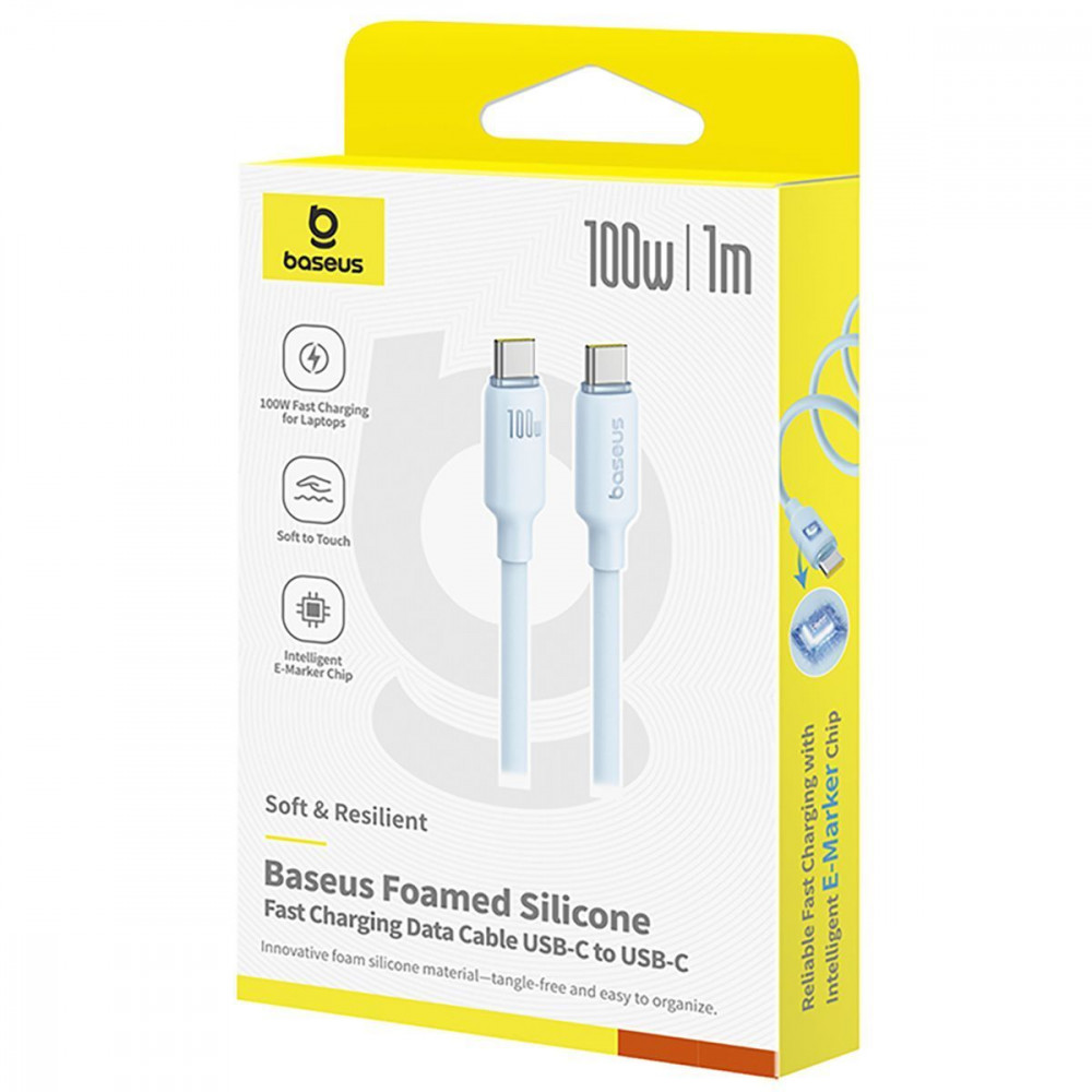 Кабель Baseus Foamed Silicone Fast Charging Type-C to Type-C 100W (1m) blue (E0426702) Синий на картинке №2