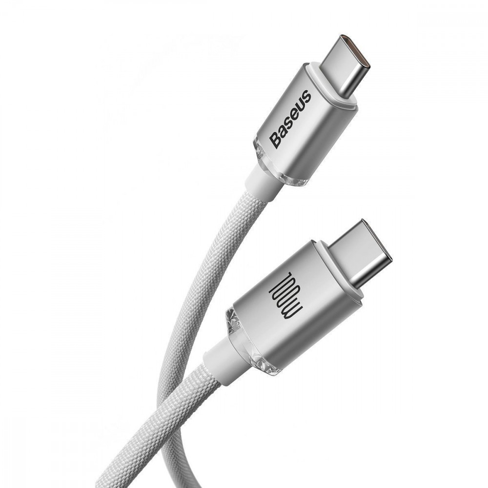 Кабель Baseus Crystal Fast Charging Type-C to Type-C 100W (1m) white (P10383100211-00) Белый на картинке №3