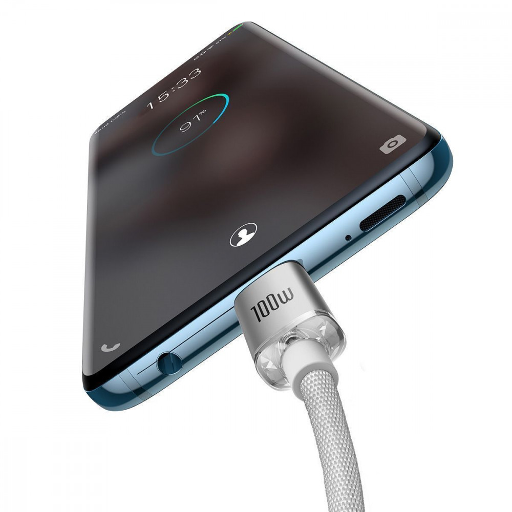 Кабель Baseus Crystal Fast Charging Type-C to Type-C 100W (1m) white (P10383100211-00) Белый на картинке №4