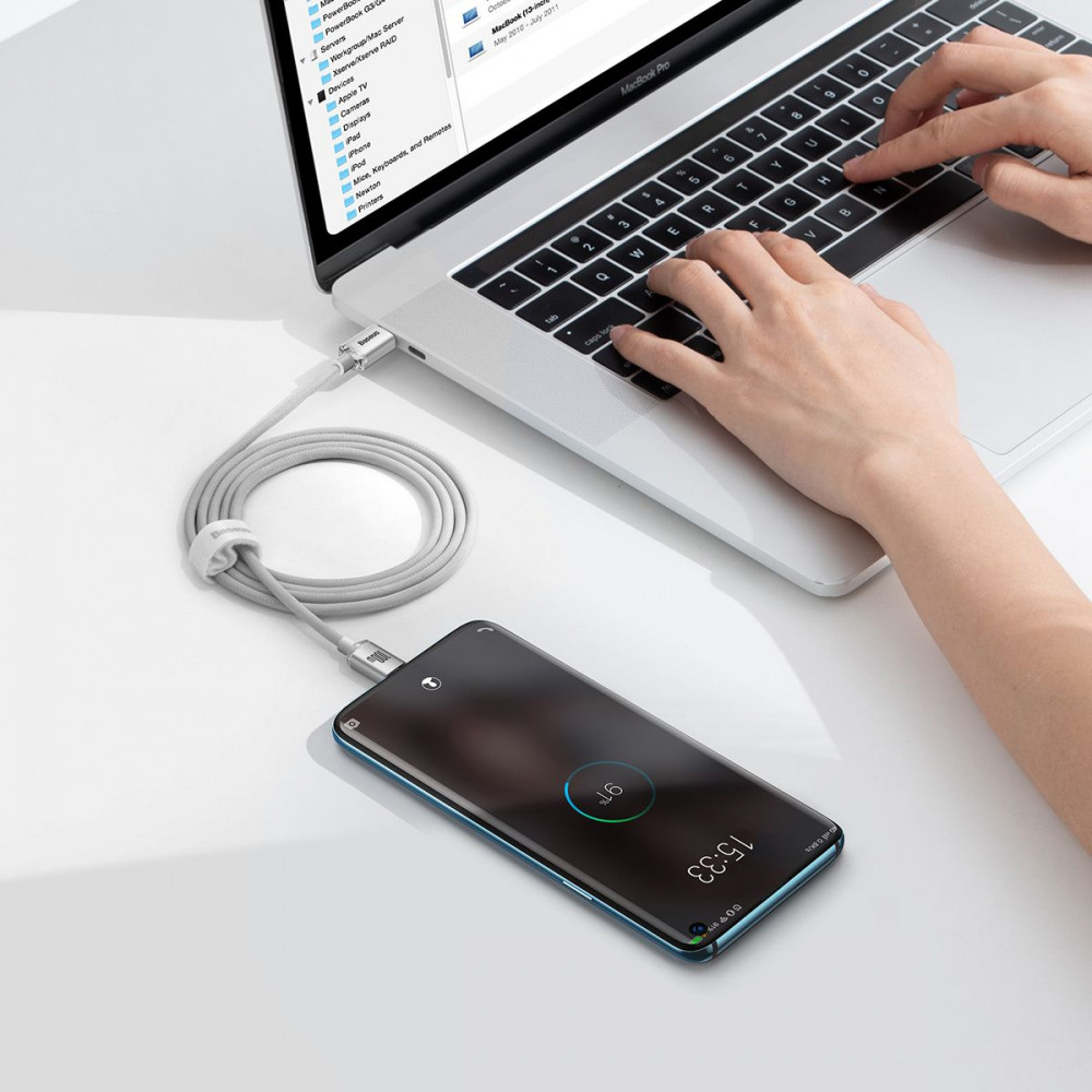 Кабель Baseus Crystal Fast Charging Type-C to Type-C 100W (1m) white (P10383100211-00) Белый на картинке №7