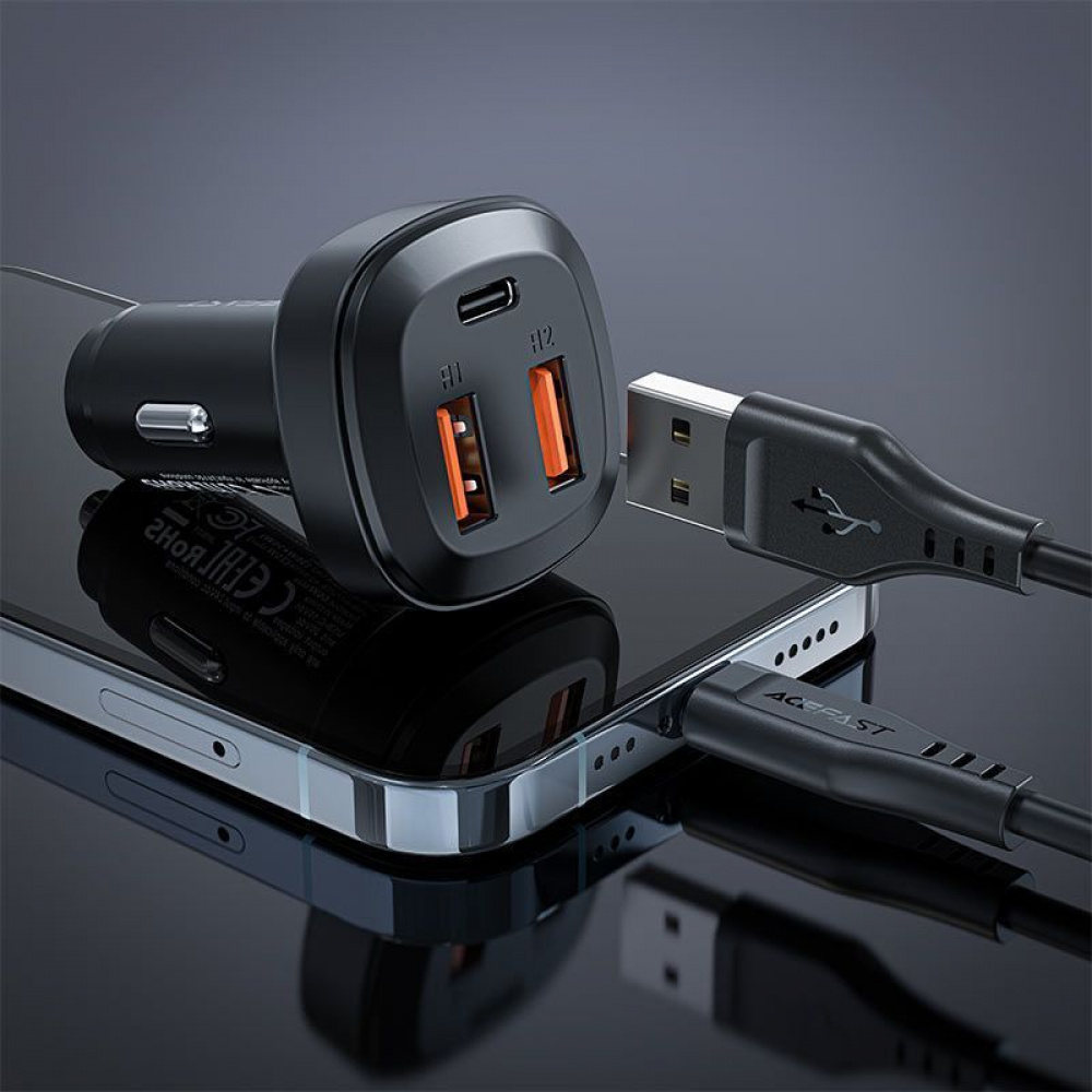 Car Charger Acefast B9 66W (1 Type-C + 2 USB) - фото 1