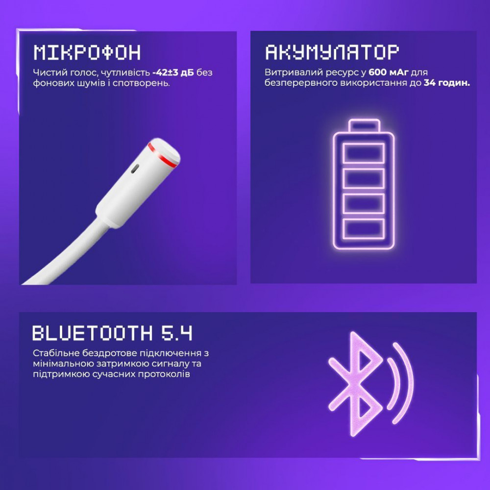 Бездротова ігрова гарнітура Proove Gaming Bliss (APP) black (GHBLPP010001) Чорний на малюнкі №4