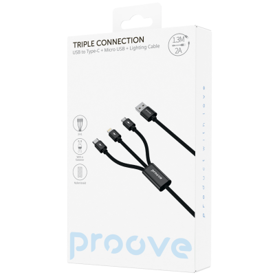 Купить Кабель Proove Triple Connection 3 in 1 Type-C + Micro USB + Lightning (1.3m) 64748 - Ncase