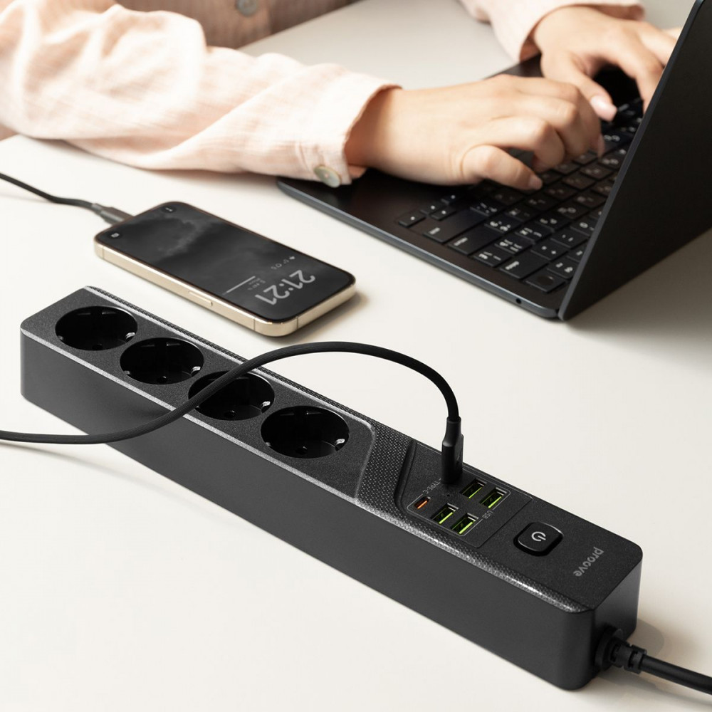 Мережевий фільтр Proove Power Strip P-04 (4 розетки + 4 USB + 2 Type-C) 3M black на малюнкі №8