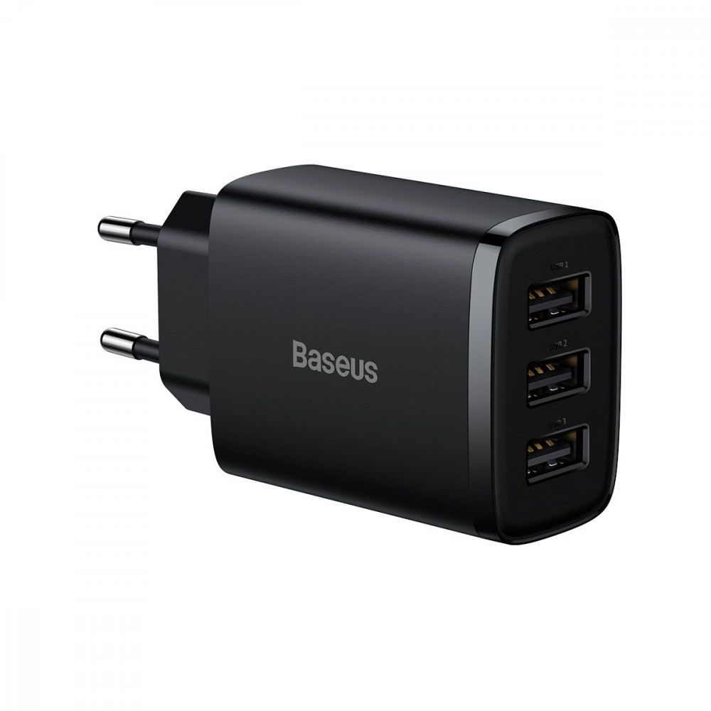МЗП Baseus Compact 17W (3 USB) black на малюнкі №1