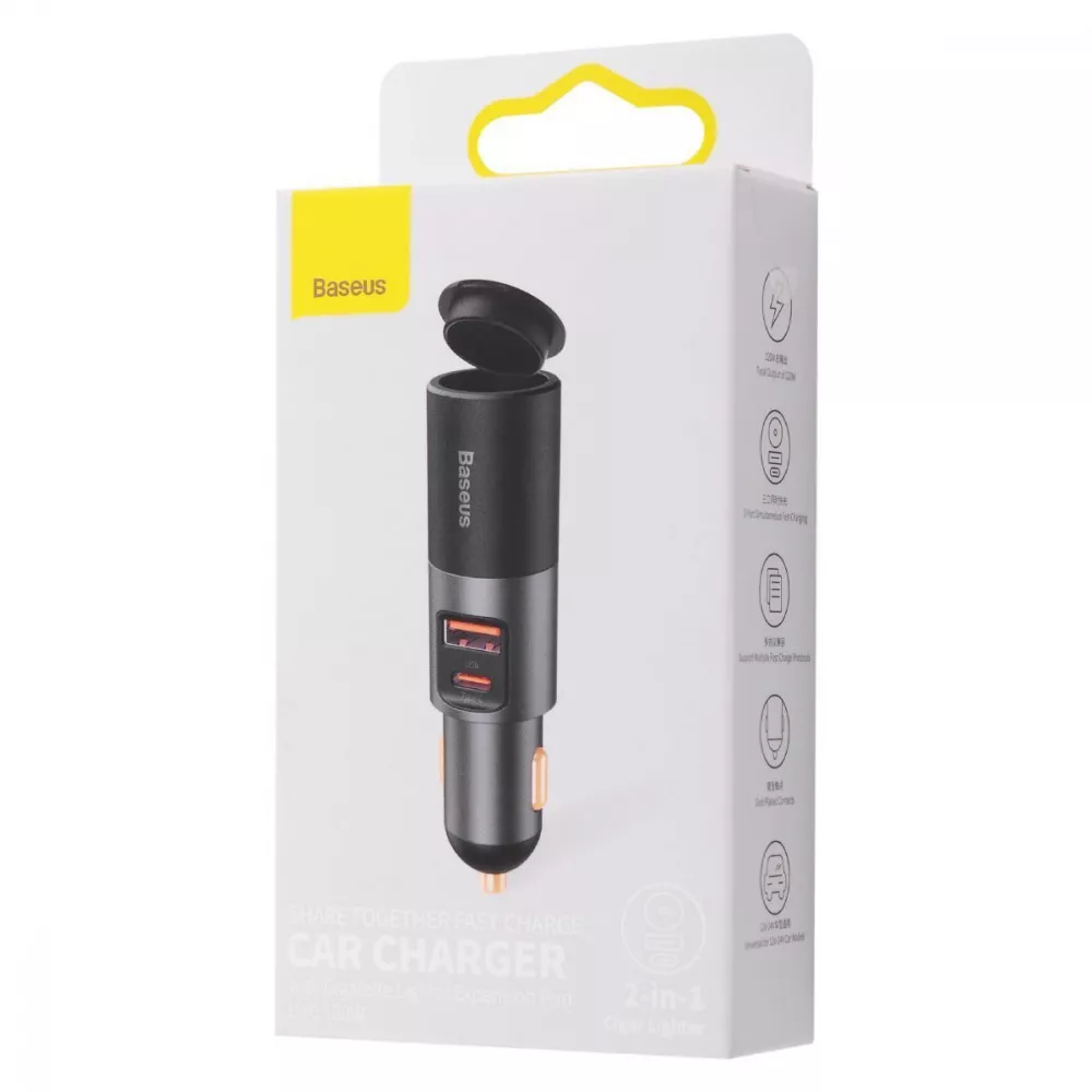 Автомобильное ЗУ Baseus Share Together with Cigarette Port USB + Type-C 120W