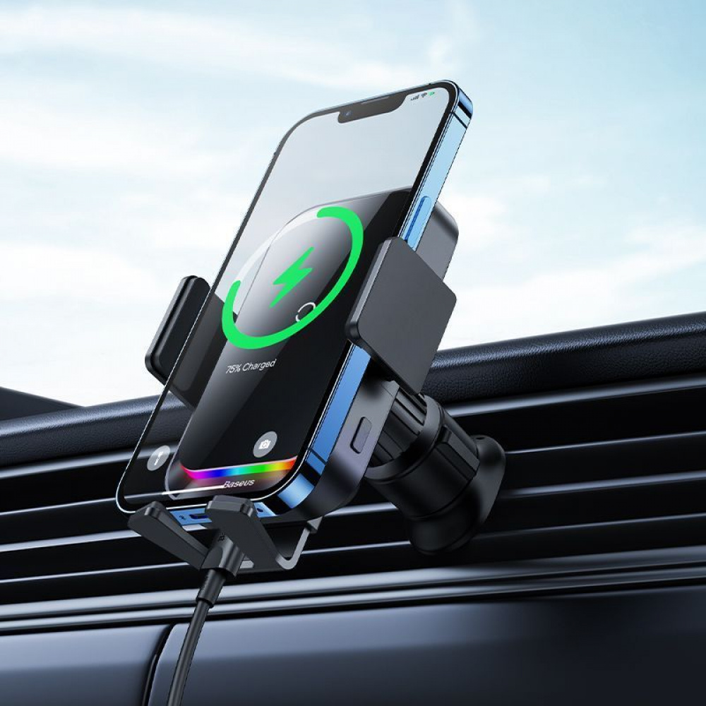 Автомобільний тримач з Бездротовим ЗП Baseus Halo Electric 15W — Придбати в Україні - фото 1