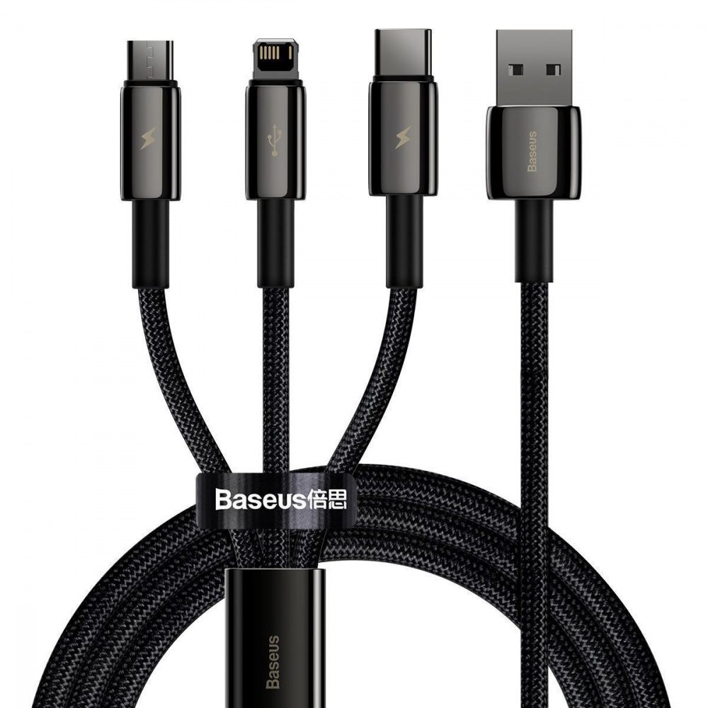 Кабель Baseus Tungsten Gold One-for-three Fast Charging Data 3-in-1 (Micro USB+Lightning+Type-C) 3.5 — Придбати в Україні