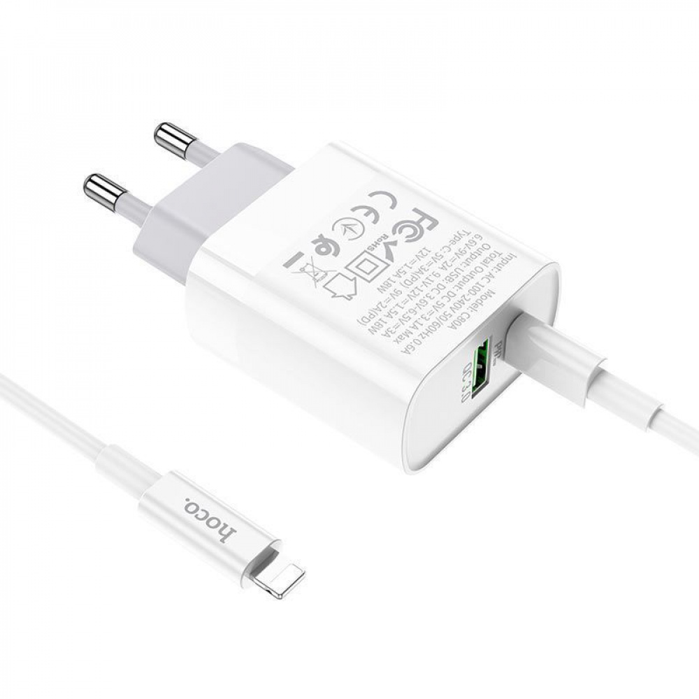 СЗУ Hoco C80A Rapido + Cable (Type-C to Lightning) PD+QC3.0 Type-C + USB - фото 6