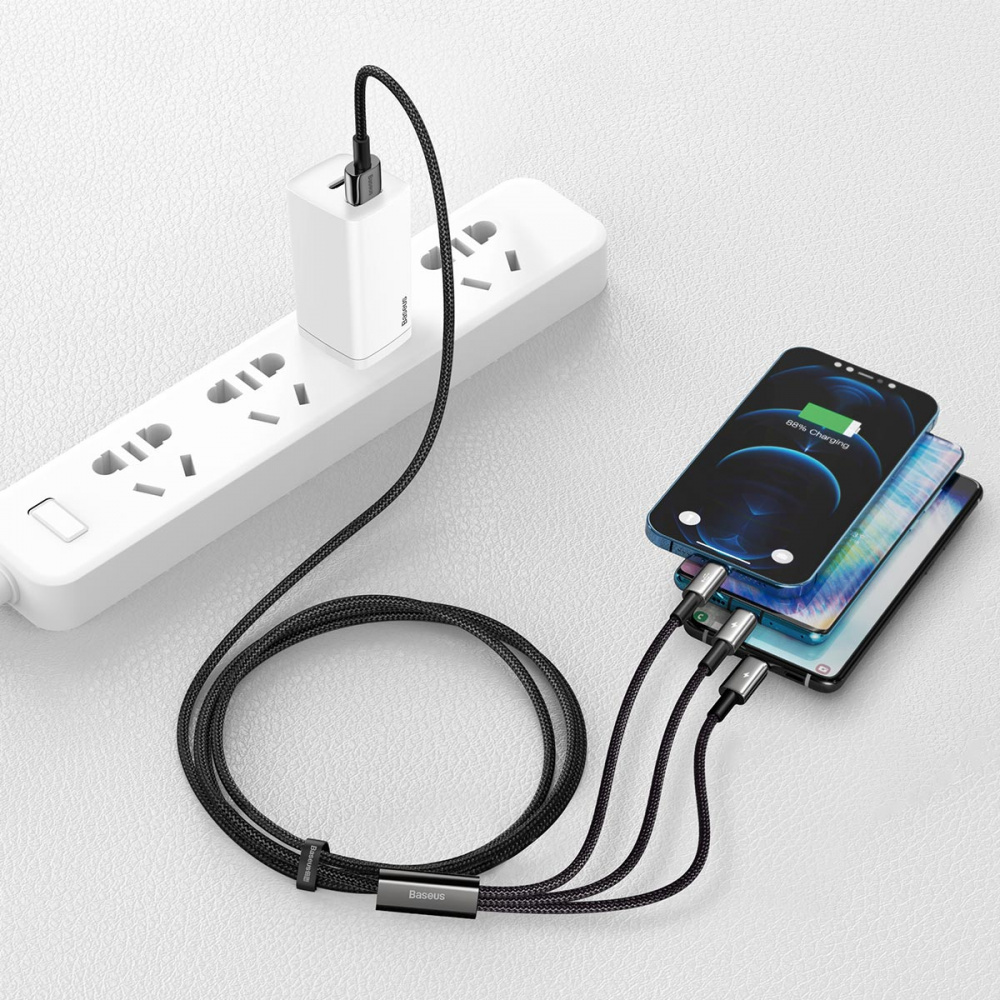 Кабель Baseus Tungsten Gold One-for-three Fast Charging Data 3-in-1 (Micro USB+Lightning+Type-C) 3.5 — Придбати в Україні - фото 2