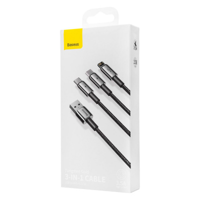 Купить Кабель Baseus Tungsten Gold One-for-three Fast Charging Data 3-in-1 (Micro USB+Lightning+Type-C) 3.5 33089 - Ncase