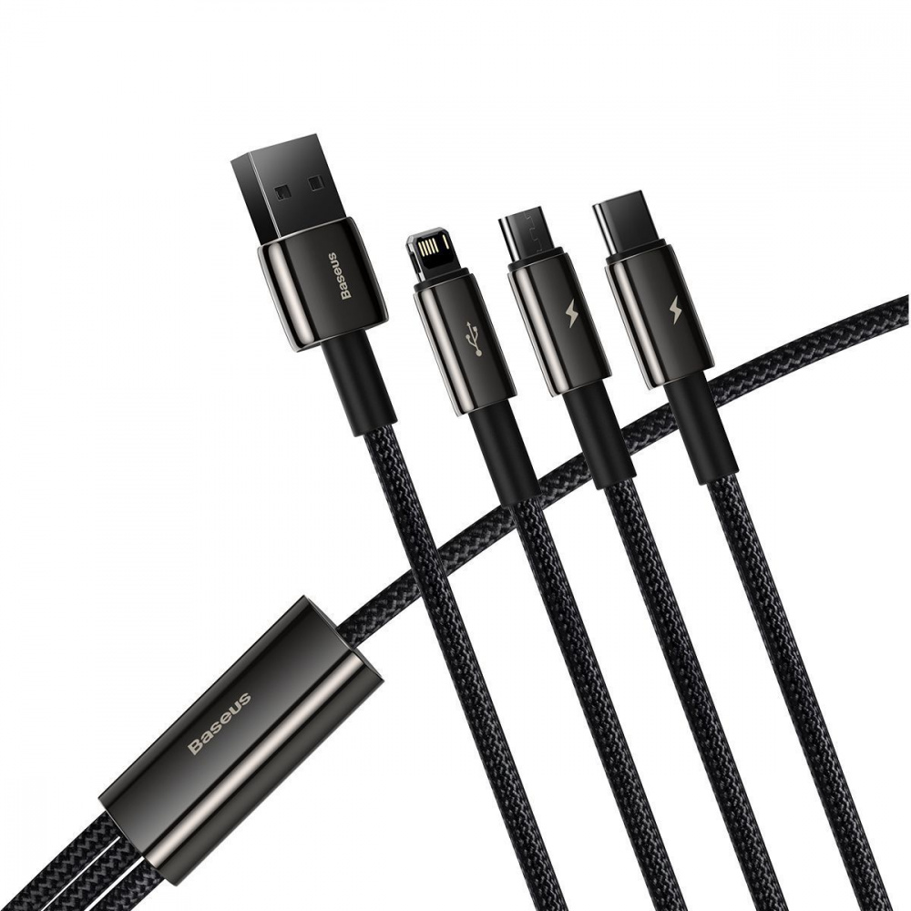 Кабель Baseus Tungsten Gold One-for-three Fast Charging Data 3-in-1 (Micro USB+Lightning+Type-C) 3.5 — Придбати в Україні - фото 5