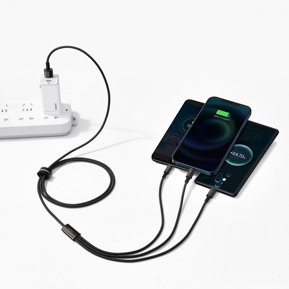 Кабель Baseus Tungsten Gold One-for-three Fast Charging Data 3-in-1 (Micro USB+Lightning+Type-C) 3.5 — Придбати в Україні - фото 4