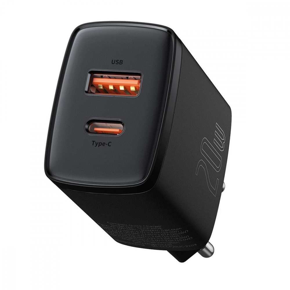 СЗУ Baseus Compact Quick Charger 20W QC+ PD (1Type-C + 1USB) - фото 1