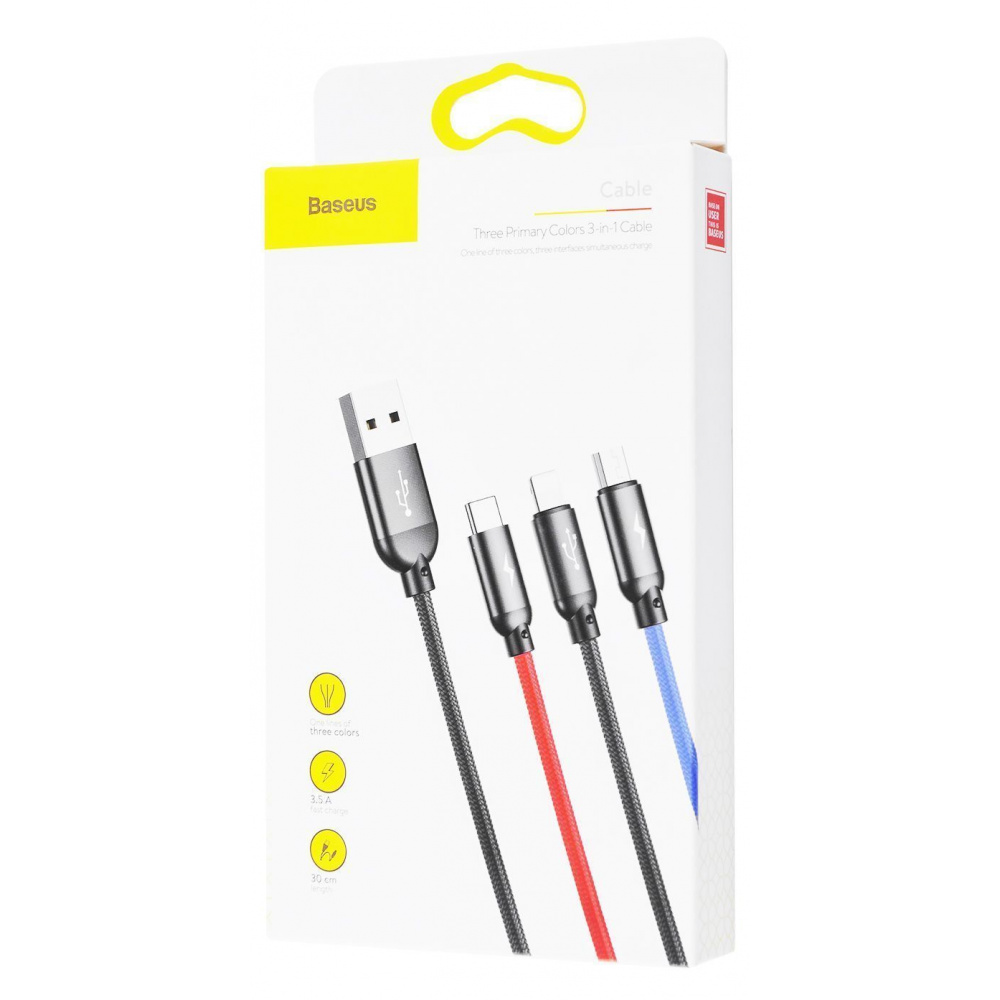 Cable Baseus Three Primary Colors 3-in-1 (0.3m) - фото 1