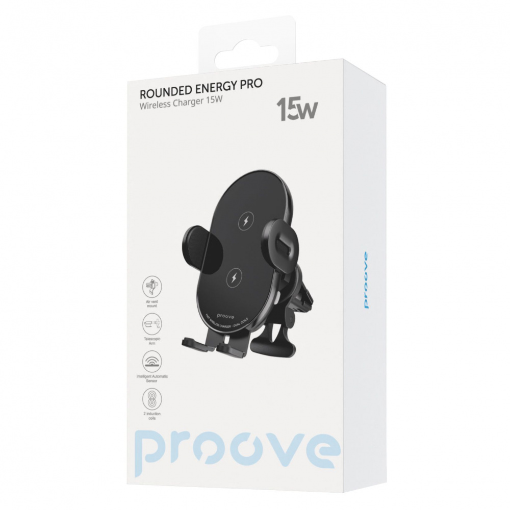 Автомобільний тримач з Бездротовим ЗП Proove Rounded Energy Pro 15W — Придбати в Україні