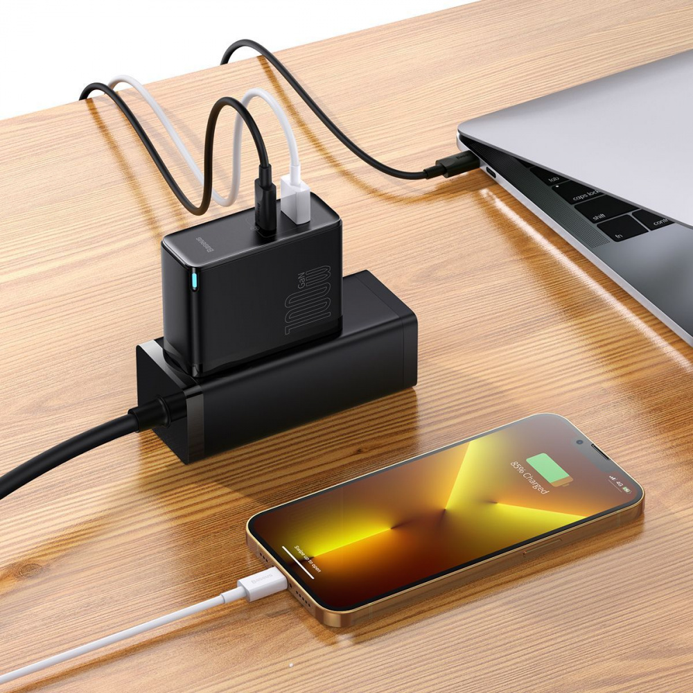 МЗП Baseus GaN5 Pro 100W (Type-C + USB) + Кабель Type-C + Type-C — Придбати в Україні - фото 3