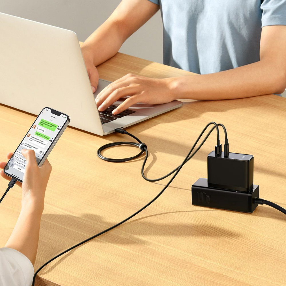 МЗП Baseus GaN5 Pro 100W (Type-C + USB) + Кабель Type-C + Type-C — Придбати в Україні - фото 2