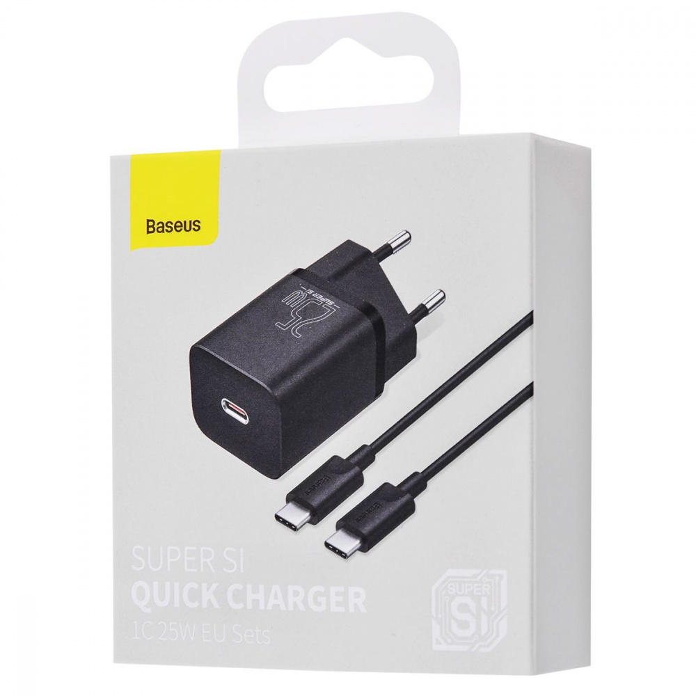 Wall Charger Baseus Super Silicone PD Charger 25W (1Type-C) + With Cable Type-C to Type-C 3A (1m) - фото 1