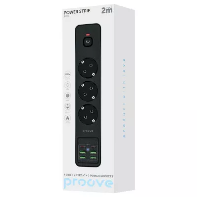Мережевий фільтр Proove Power Strip P-03 (3 розетки + 4 USB + 2 Type-C) 2М — Придбати в Україні