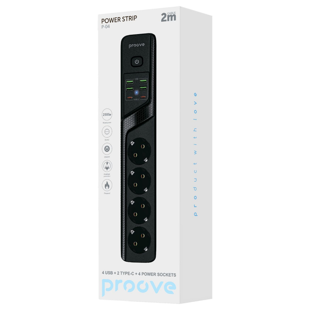 Мережевий фільтр Proove Power Strip P-04 (4 розетки + 4 USB + 2 Type-C) 2М — Придбати в Україні - фото 1