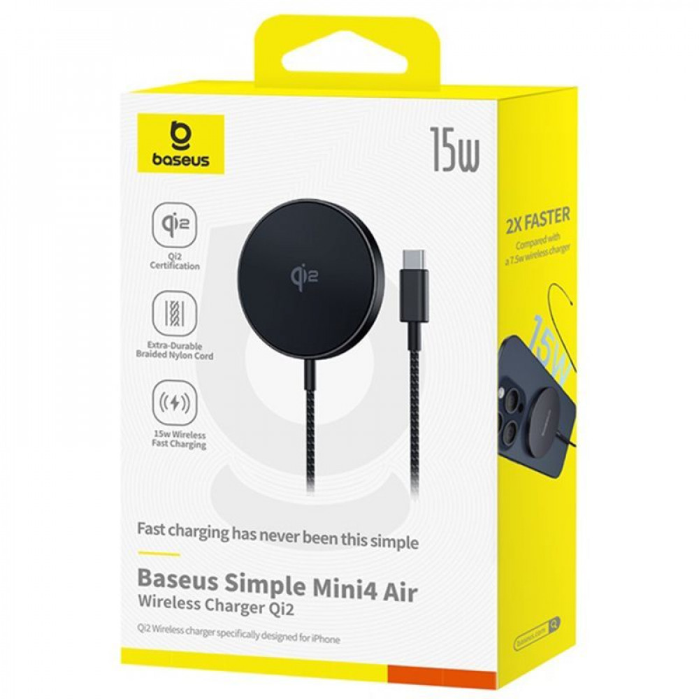 Бездротовий ЗП Baseus Simple Mini4 Air Magnetic Qi2 15W black на малюнкі №2