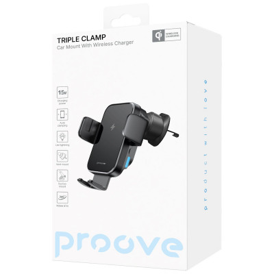 Автомобільний тримач з Бездротовим ЗП Proove Triple Clamp 15W — Придбати в Україні