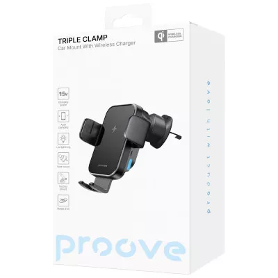 Автомобільний тримач з Бездротовим ЗП Proove Triple Clamp 15W — Придбати в Україні