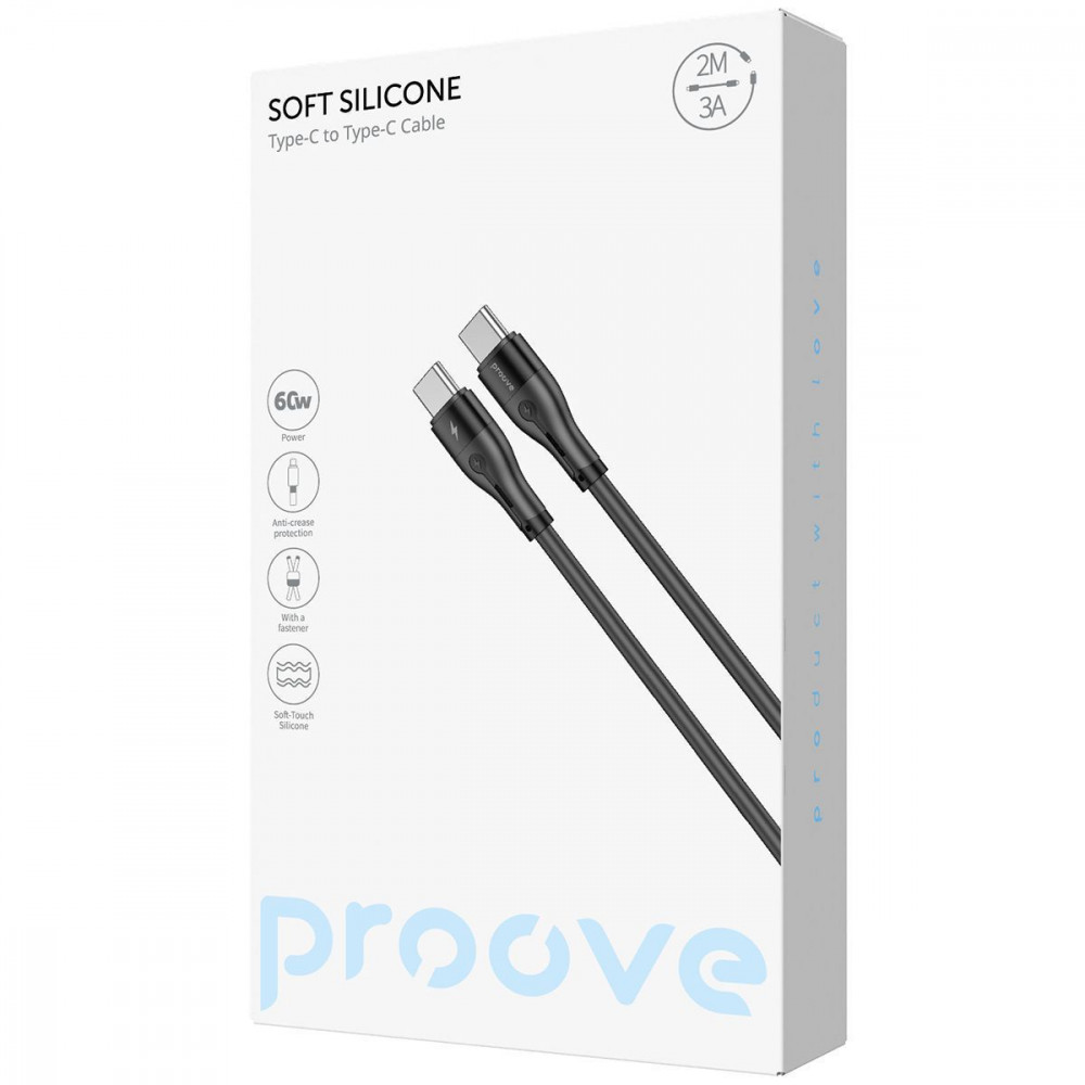 Кабель Proove Soft Silicone Type-C to Type-C 60W (2m) black на малюнкі №2