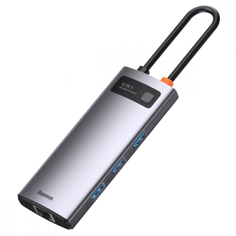 USB-Хаб Baseus Metal Gleam Series 6-in-1 (3xUSB3.0 + 4KHD + RJ45 + Type-C) - фото 10