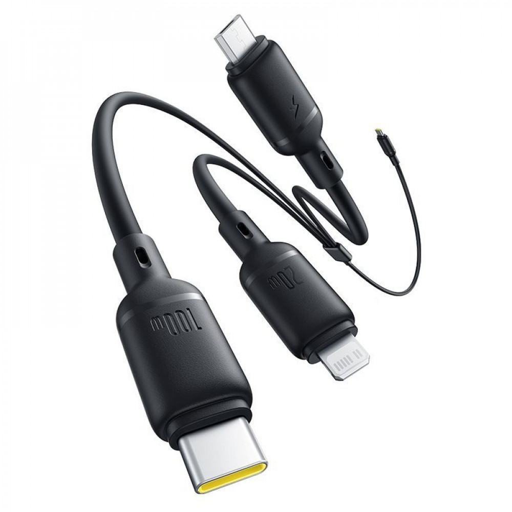 Кабель Baseus Silky One-for-Three Fast Charging Type-C to Micro USB+Lightning+Type-C 100W 1.5m black на малюнкі №3