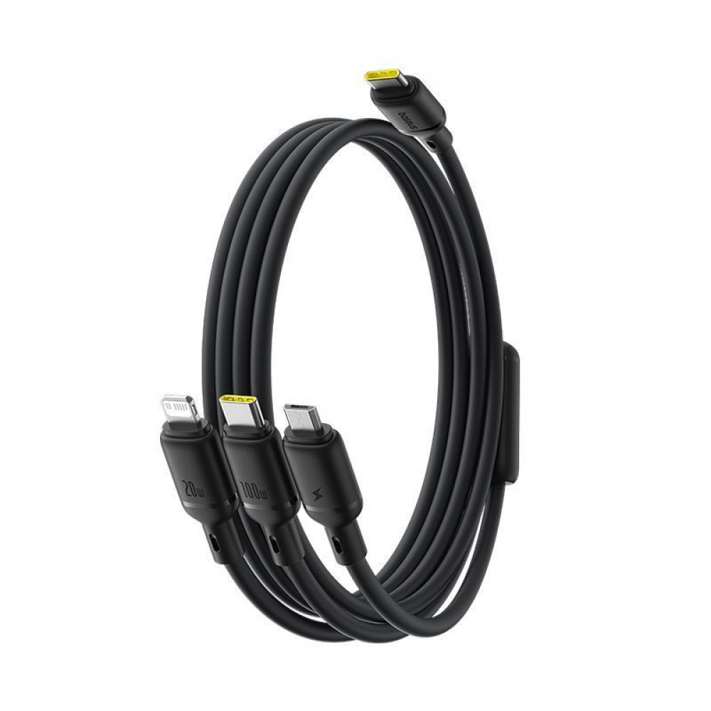 Кабель Baseus Silky One-for-Three Fast Charging Type-C to Micro USB+Lightning+Type-C 100W 1.5m black на малюнкі №5