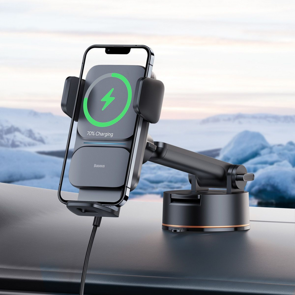 Автомобільний тримач з Бездротовим ЗП Baseus Wisdom Auto Alignment (suction base) — Придбати в Україні - фото 2