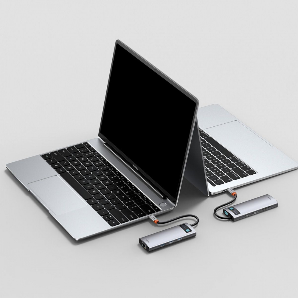USB-Хаб Baseus Metal Gleam Series 8-in-1 (3xUSB3.0 + 4KHD + RJ45 + Type-C + TF + SD) - фото 4