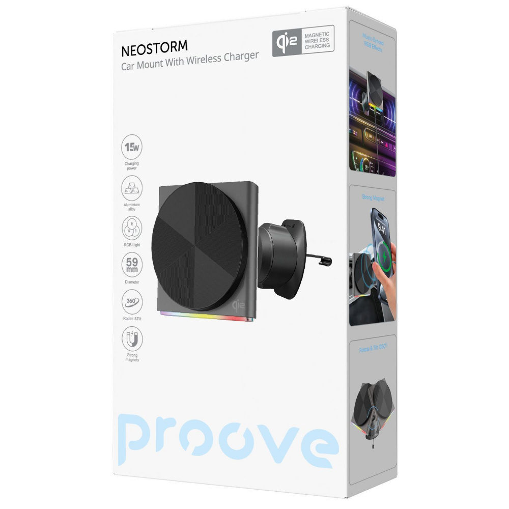 Автомобільний тримач з Бездротовим ЗП Proove Neostorm QI2 15W — Придбати в Україні - фото 1