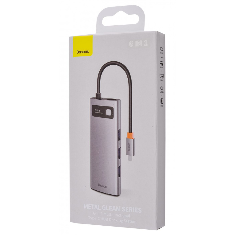 USB-Хаб Baseus Metal Gleam Series 6-in-1 (3xUSB3.0 + 4KHD + RJ45 + Type-C) - фото 1