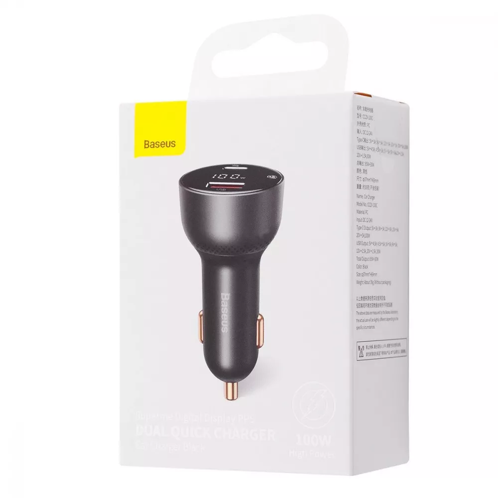 Автомобильное ЗУ Baseus Superme Digital Display PPS 100W USB + Type-C