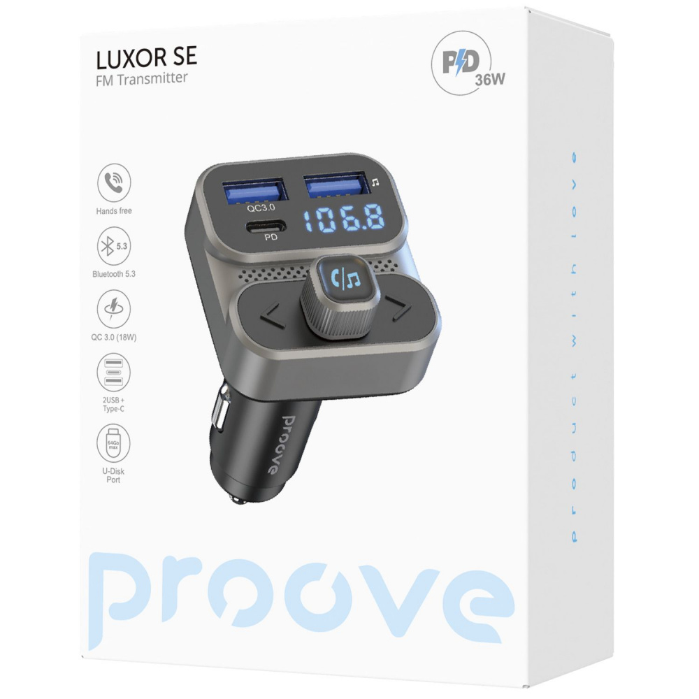 Автомобильное ЗУ Proove FM Launcher Luxor SE 36W (PD+QC3.0) Type-C+USB - фото 1