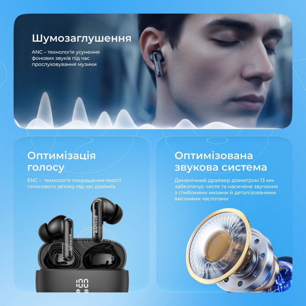 Бездротові навушники Proove Intro Pro TWS with ANC (APP) — Придбати в Україні - фото 2