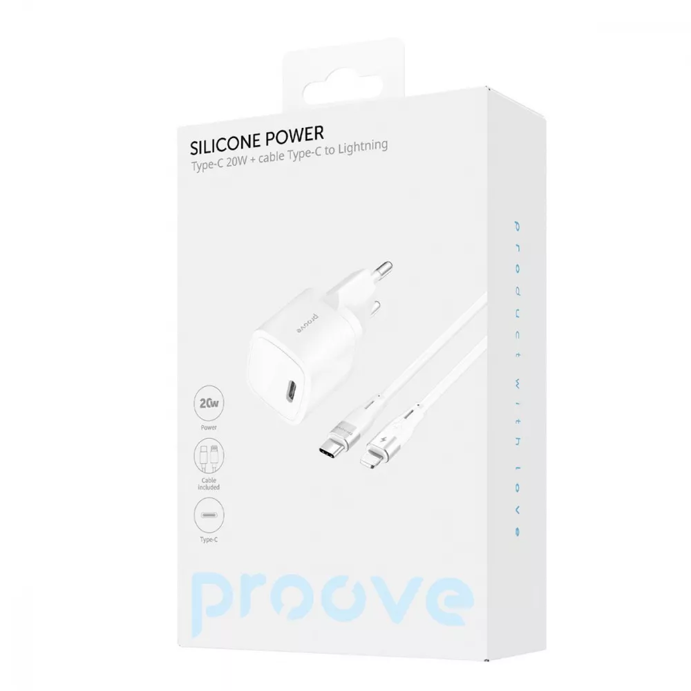 СЗУ Proove Silicone Power 20W (Type-C) + Кабель Type-C to Lightning