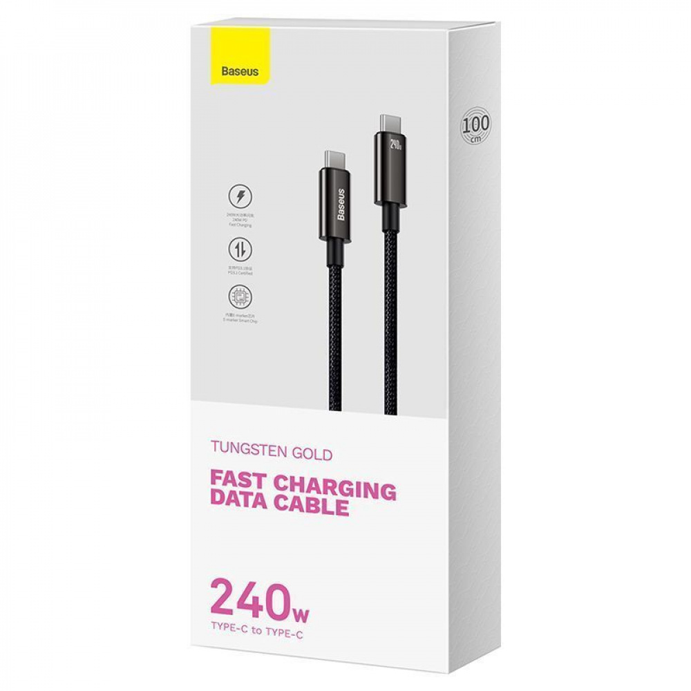 Кабель Baseus Tungsten Gold Fast Charging Type-C to Type-C 240W (1m) - фото 1
