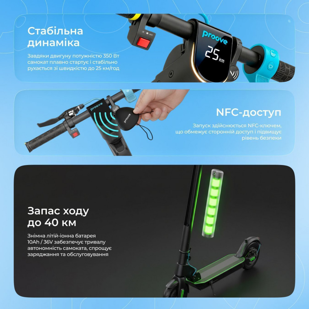 Електросамокат Proove Model X-City Pro 2 App 350W (чорно-блакитний) (67377) на малюнкі №5